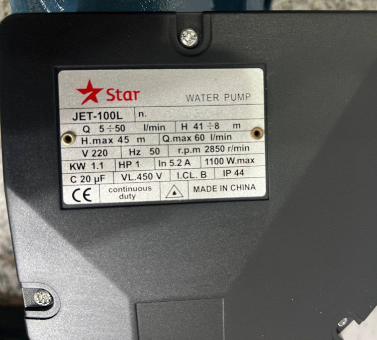 پمپ آب یک اسب جتی استار مدل JET-100L