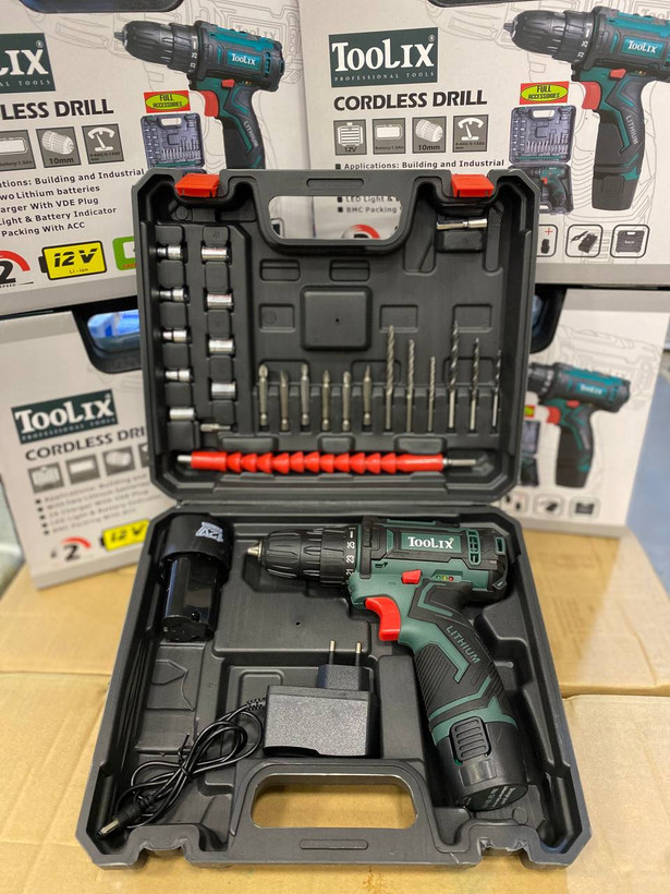 دریل پیچ گوشتی شارژی با لوازم تولیکس مدل 12v