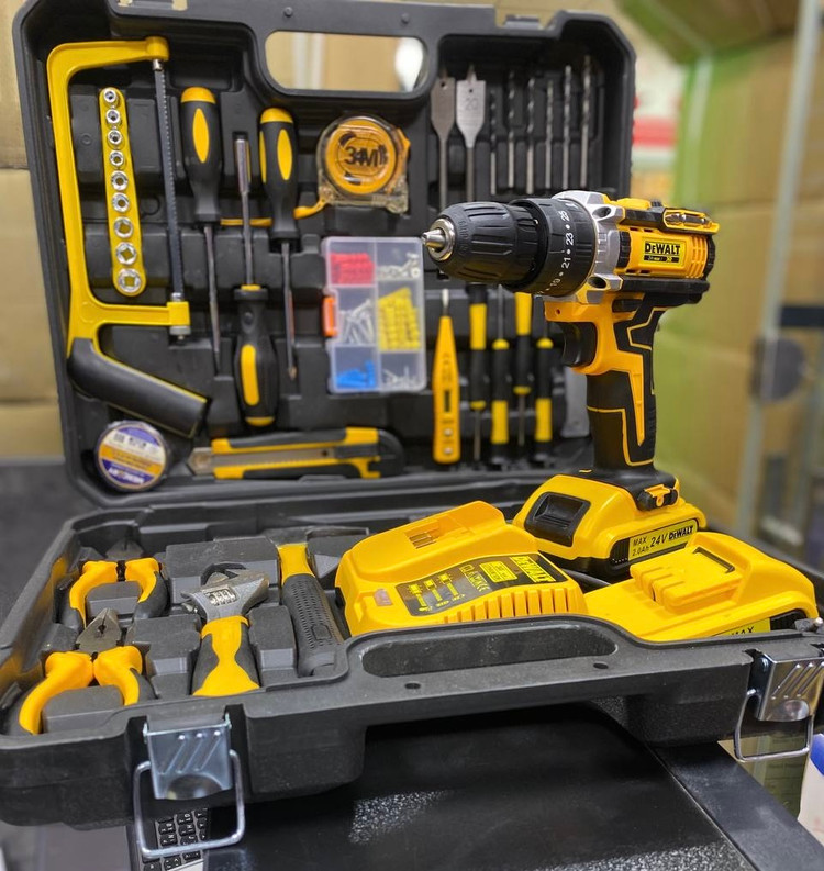 کیت دریل شارژی چکشی و ابزار طرح دیوالت مدل kit-24v