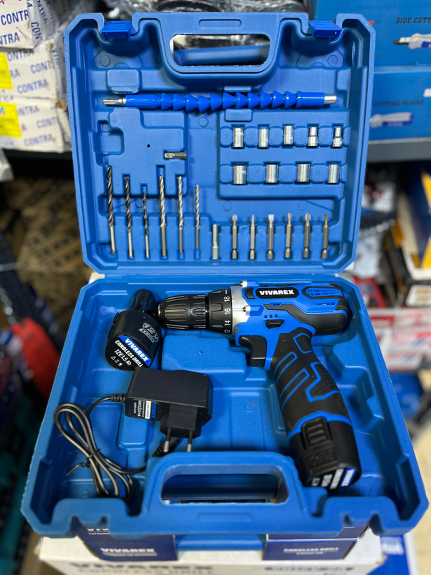 دریل پیچ گوشتی شارژی دو باطری با لوازم ویوارکس مدل VR12V-2A