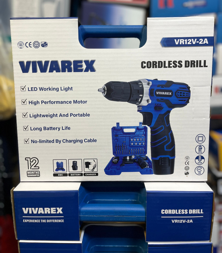 دریل پیچ گوشتی شارژی دو باطری با لوازم ویوارکس مدل VR12V-2A