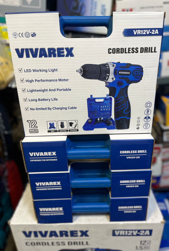 دریل پیچ گوشتی شارژی دو باطری با لوازم ویوارکس مدل VR12V-2A