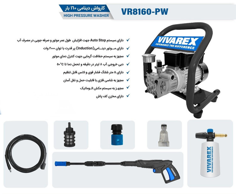 کارواش دینامی ۱۶۰ بار ویوارکس مدل VR8160-PW