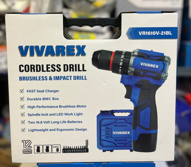 دریل شارژی چکشی دو باطری موتور براشلس ۱۶/۸ ولت ویوارکس مدل VR1610V-21BL