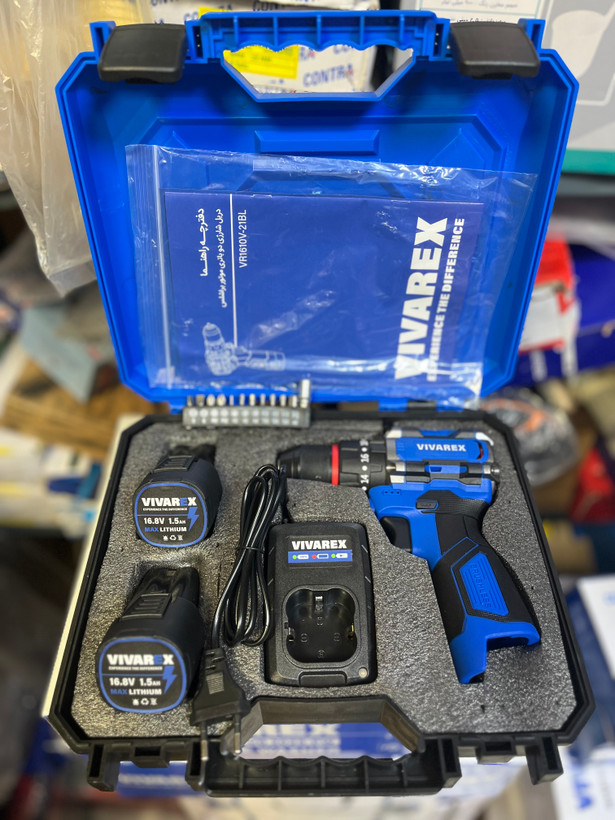 دریل شارژی چکشی دو باطری موتور براشلس ۱۶/۸ ولت ویوارکس مدل VR1610V-21BL