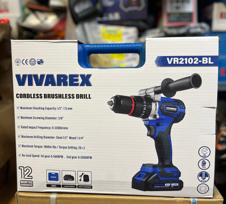 دریل شارژی ۲ باطری براشلس ۲۱ ولت ویوارکس مدل VR2102-BL